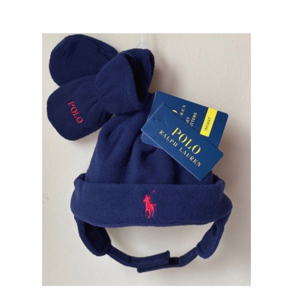 RALPH LAUREN BABY INFANT FLEECE HAT & MITTENS SET - Picture 1 of 1